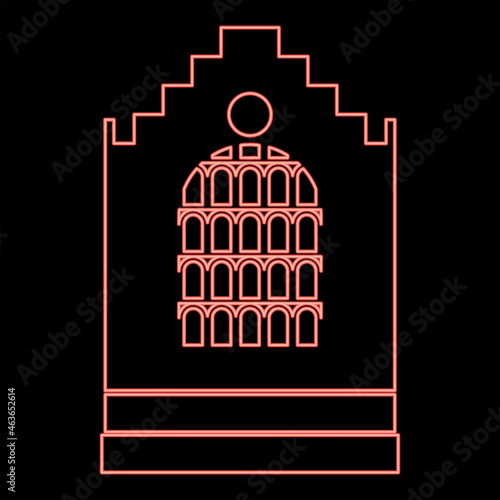 Neon church building red color vector illustration flat style image