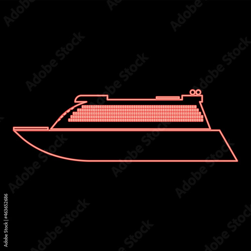 Neon transatlantic cruise liner red color vector illustration flat style image