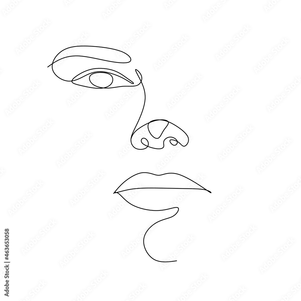 Abstract Line Illustration, Minimal Face Drawing In Lines. Fashion Sketch. Drawn Female Portrait, Minimalist Woman Art. Abstract Line Illustration, Minimal Face Drawing In Lines. Fashion Sketch. Drawn Female Portrait, Minimalist Woman Art.