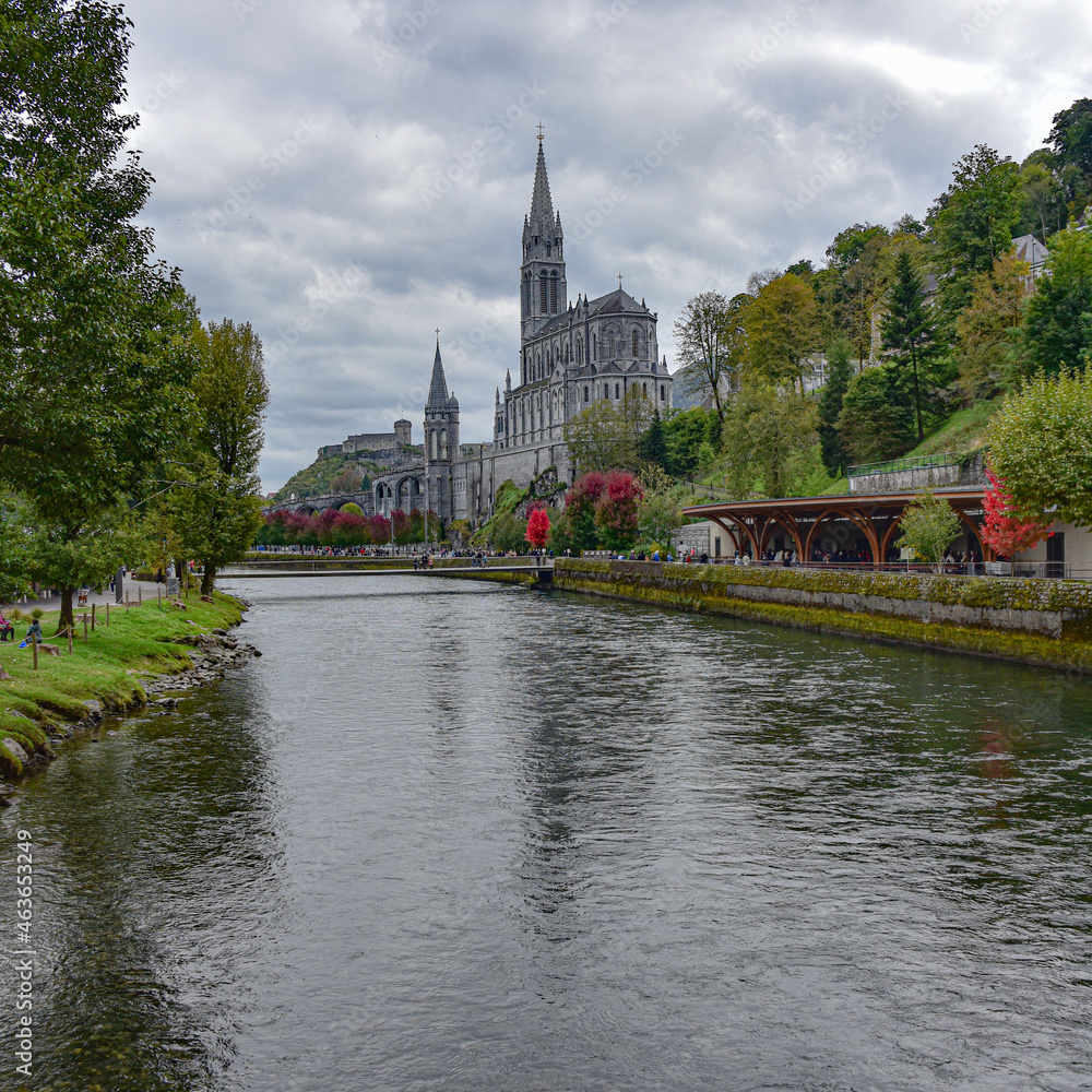 Lourdes, France 9 Oct 2021 Views of the Rosary Basilica Church from