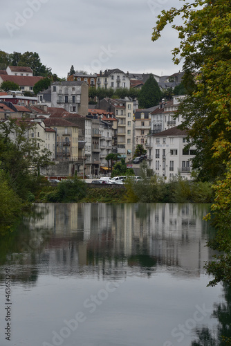 Lourdes, France - 9 Oct 2021: Scenic views along the Gave de Pau river as it flows through the town of Lourdes