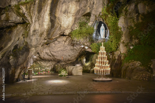 Lourdes, France - 9 Oct 2021: Shrine to the Virgin Mary at the Massabielle Grotto, Lourdes photo