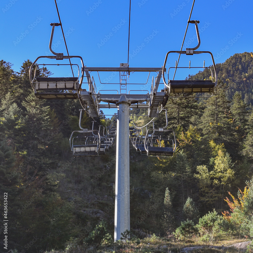 Cauterets, France - 10 Oct 2021: Ski Lift from Pont d'Espagne to Lac du Gaube in the Pyrenees National Park Cauterets, France - 10 Oct 2021: Ski Lift from Pont d'Espagne to Lac du Gaube in the Pyrenees National Park