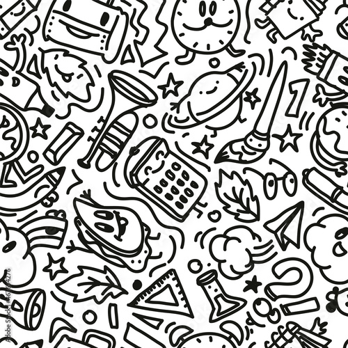Seamless doodle pattern backgrounds. Back to school theme. Hand drawn vector illustration.