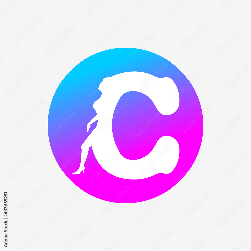 letter c logo, letter icon and walking woman in blue pink dots. creative logo icon letter c logo, letter icon and walking woman in blue pink dots. creative logo icon