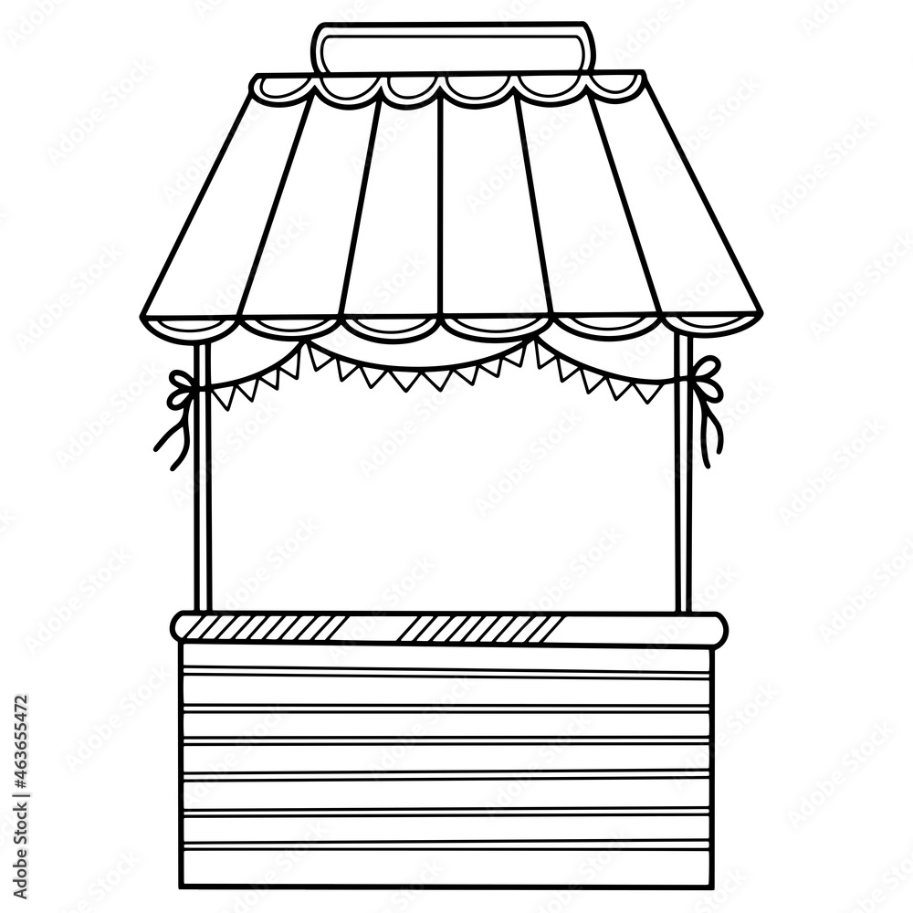 Vector illustration, empty counter for street sale with an awning roof Vector illustration, empty counter for street sale with an awning roof