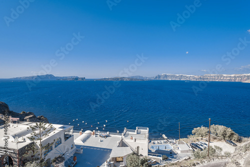 Landscapes of the village Imerovigli and Fira in Santorini Island in Greece