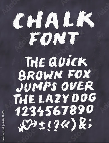 Chalk alphabet. Vector handwritten font letters and numbers.