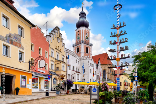 Market square in the idyllic village Cham in Bavaria, Germany