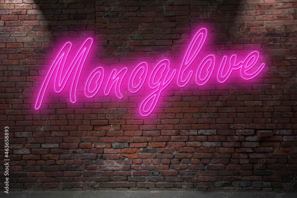 Neon Monoglove armbinder (in german Monohandschuh) lettering on Brick Wall at night