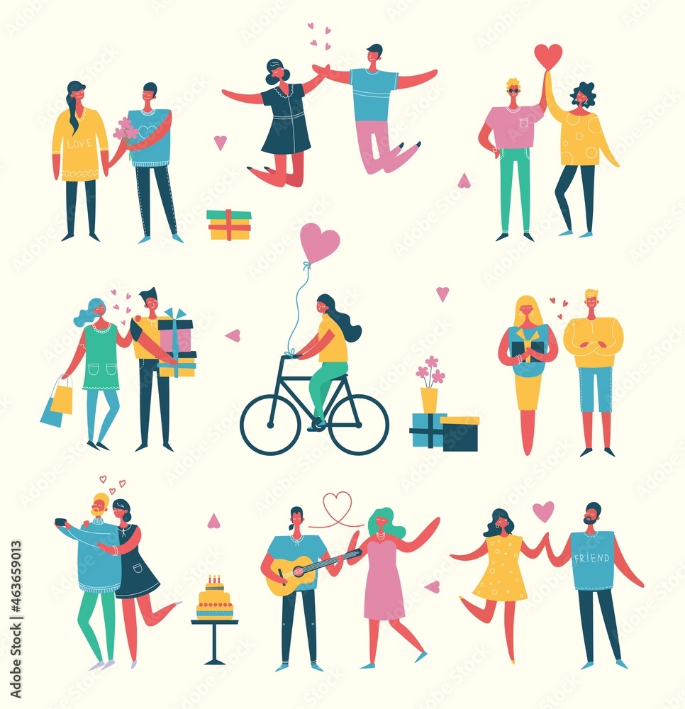 People, friends celebrating New Year party vector illustration. Cool vector flat character design on New Year or Birthday party with male and female characters having fun