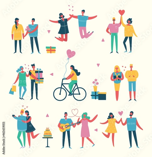 People, friends celebrating New Year party vector illustration. Cool vector flat character design on New Year or Birthday party with male and female characters having fun