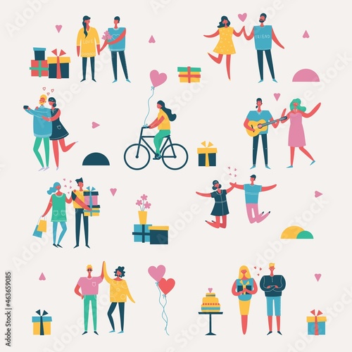 People, friends celebrating New Year party vector illustration. Cool vector flat character design on New Year or Birthday party with male and female characters having fun