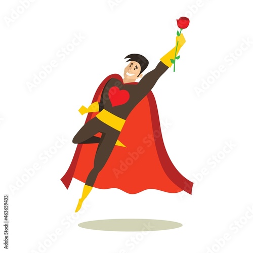 Funny cartoon valentine superhero with flowers for use in presentations
