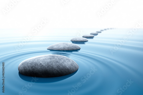 Photography Row of stones with ripples in the water with blue reflections - zen and nature c