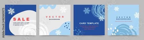 Winter holidays square templates. Winter sale social media post frame with texture and snowflakes. 
Vector illustration for mobile apps, banner design and web internet ads
