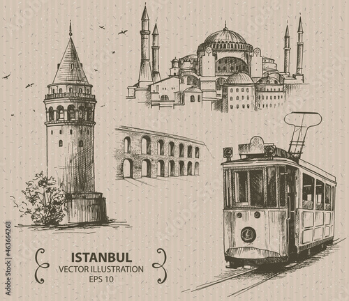 Fotografia, Obraz Istanbul, Turkey. Hand drawn vector elements.