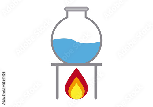 Icono de frasco de cristal calentándose en fuego.