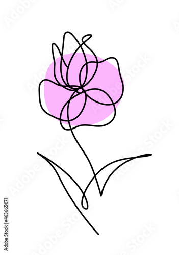 Abstract line drawing color flower  isolated on white background. Vector  