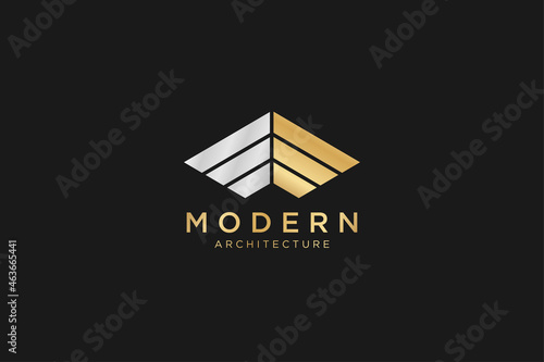 luxury architecture agency logo design template.three lines that line up to form the roof of the house . architect , designer, construction, residential, mortgage vector logo design illustration