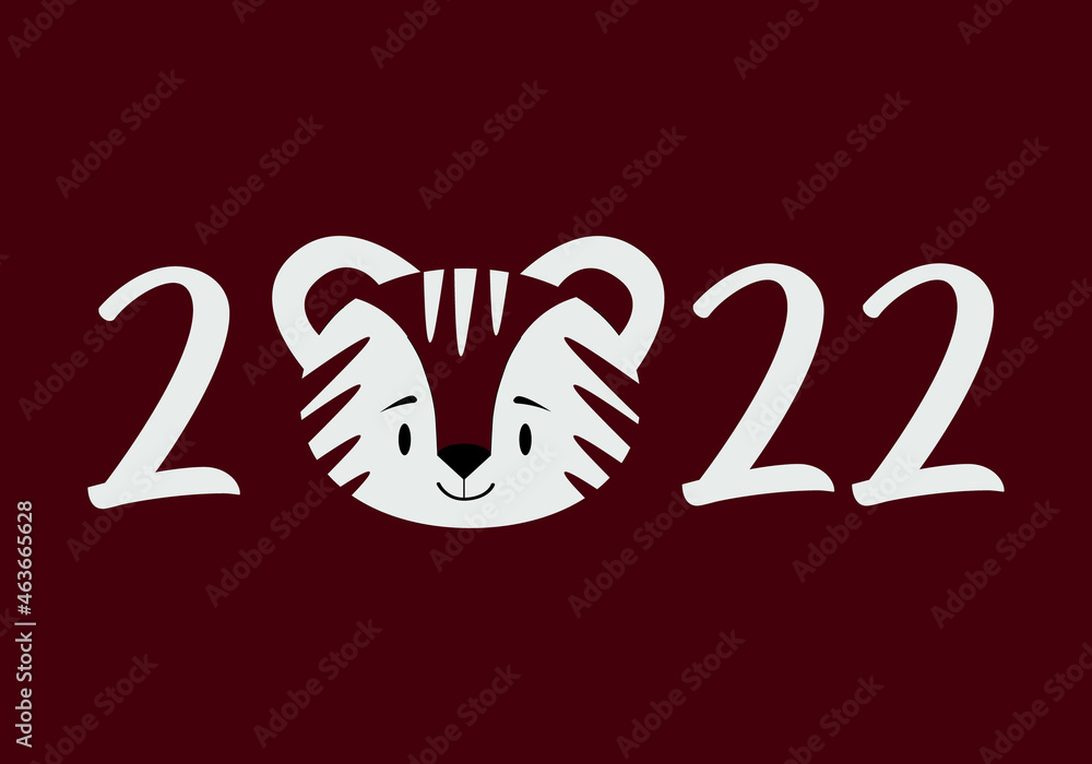 Happy Chinese New Year 2022. Cute happy tiger with year 2022 text. Year of the tiger Happy Chinese New Year 2022. Cute happy tiger with year 2022 text. Year of the tiger