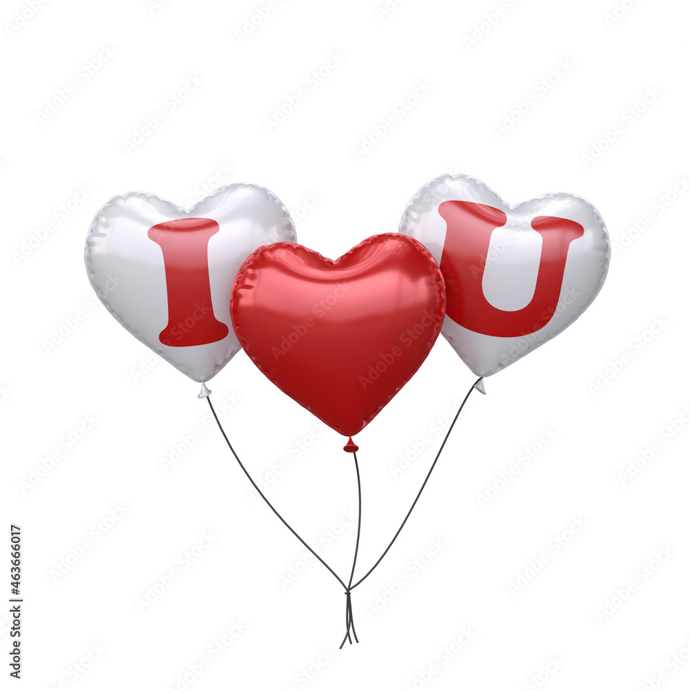 I love you balloons on white background 3d rendering