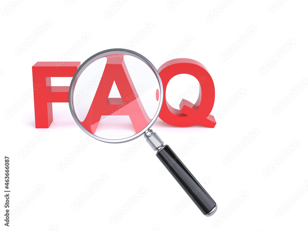 Magnifier over FAQ letters on white background 3d rendering Magnifier over FAQ letters on white background 3d rendering