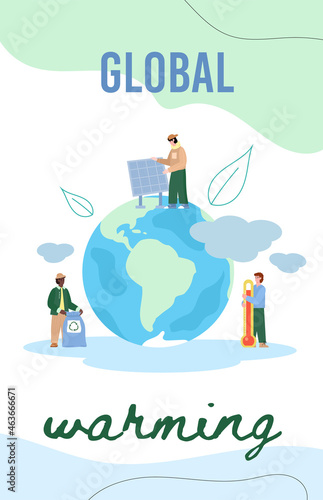 Global warming banner or card, poster template flat cartoon vector illustration.