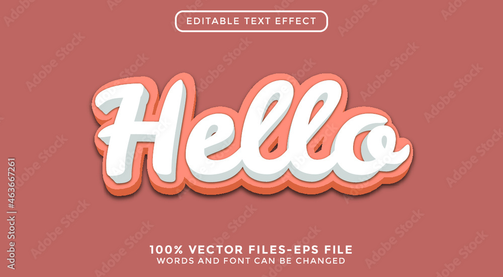 3d hello text. editable text effect premium vectors