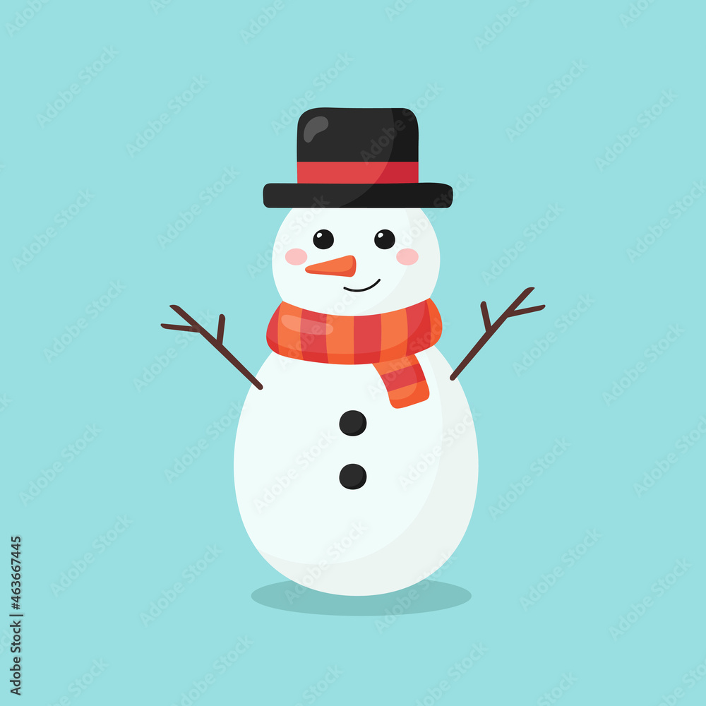 Snowman isolated on blue background. Vector illustration