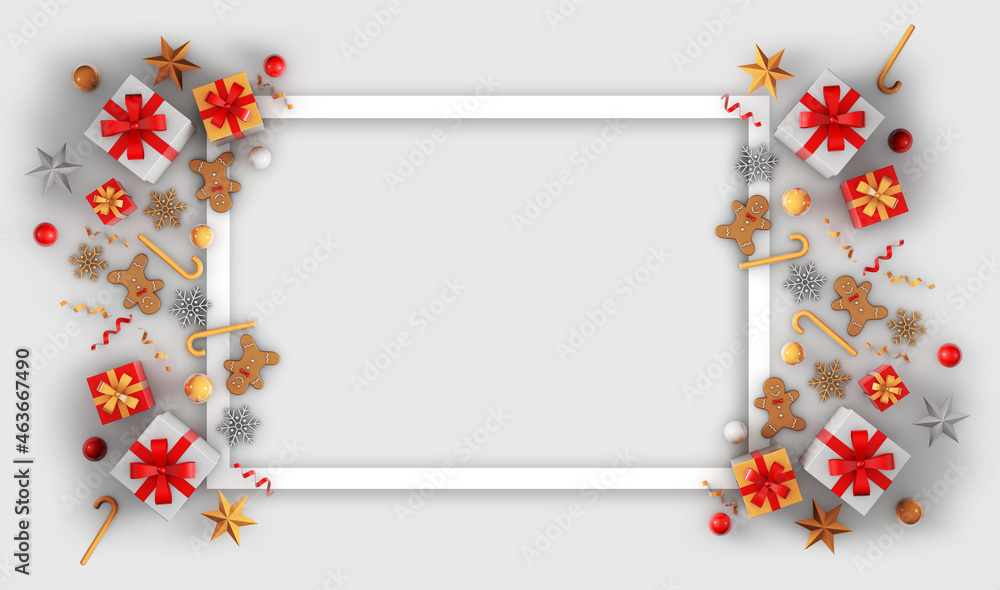 Card with gifts and christmas decorations, top view Card with gifts and christmas decorations, top view