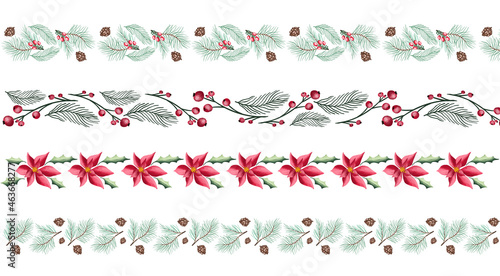 Lovely hand drawn christmas garland with branches and decoration