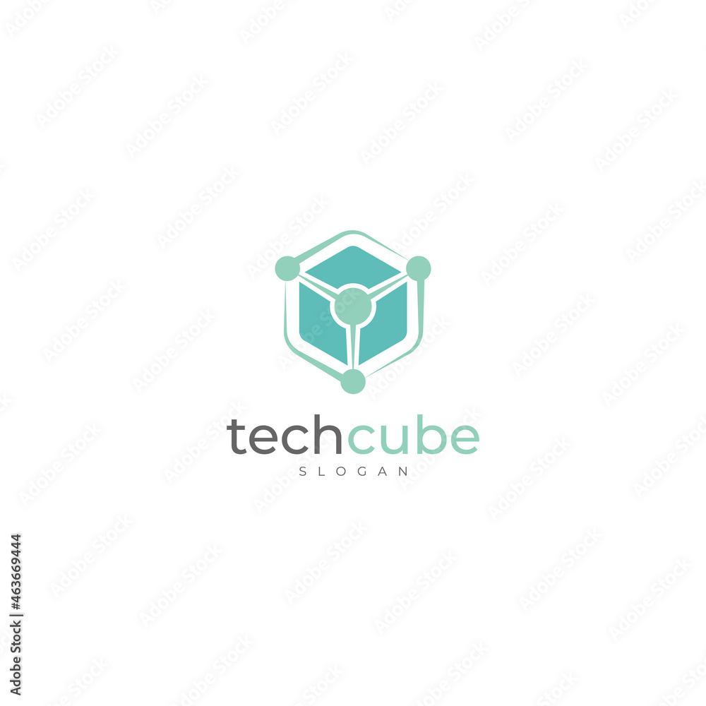 modern hexagon box cube tech technology logo with connecting dots modern hexagon box cube tech technology logo with connecting dots