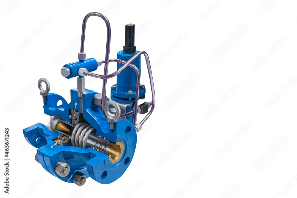 longitudinal section of modern gas valve isolated on white background longitudinal section of modern gas valve isolated on white background