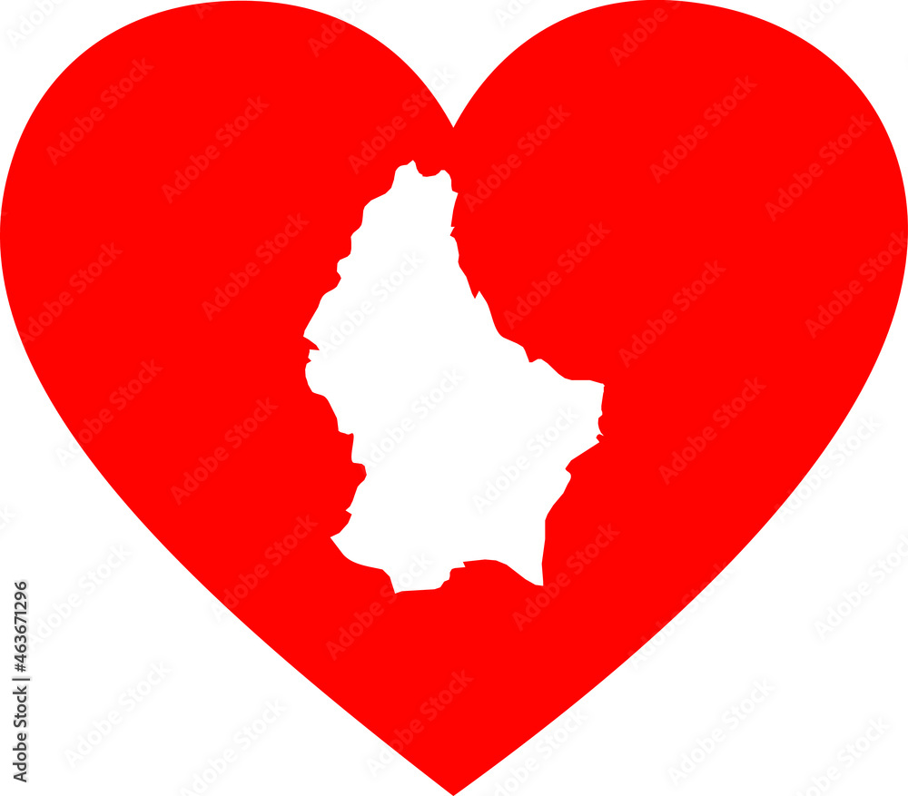 White map of Luxembourg inside red heart shape White map of Luxembourg inside red heart shape