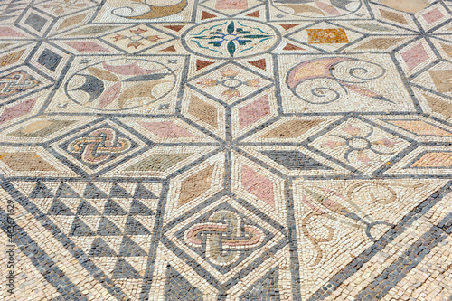 Geometric mosaic in Italica, Roman city near Santiponce in the province of Seville, birthplace of Emperor Trajan and origin of the family of Hadrian, Andalusia, Spain