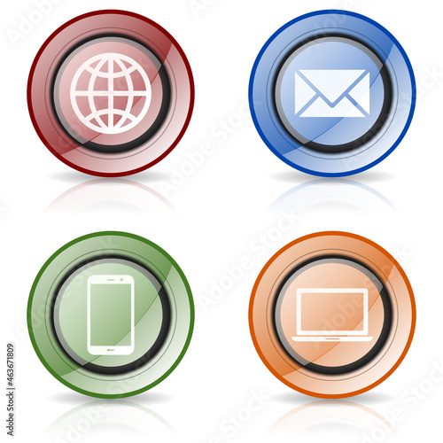 Internet and webdesign concept icons, colorful circle glossy web buttons