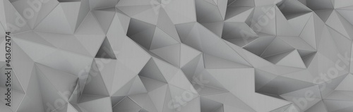 Close up detail of abstract modern metallic triangular wall pattern. Silver triangle geometric art wallpaper.