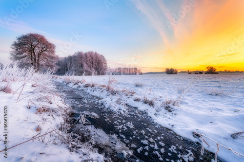 Beautiful winter morning over the river banks