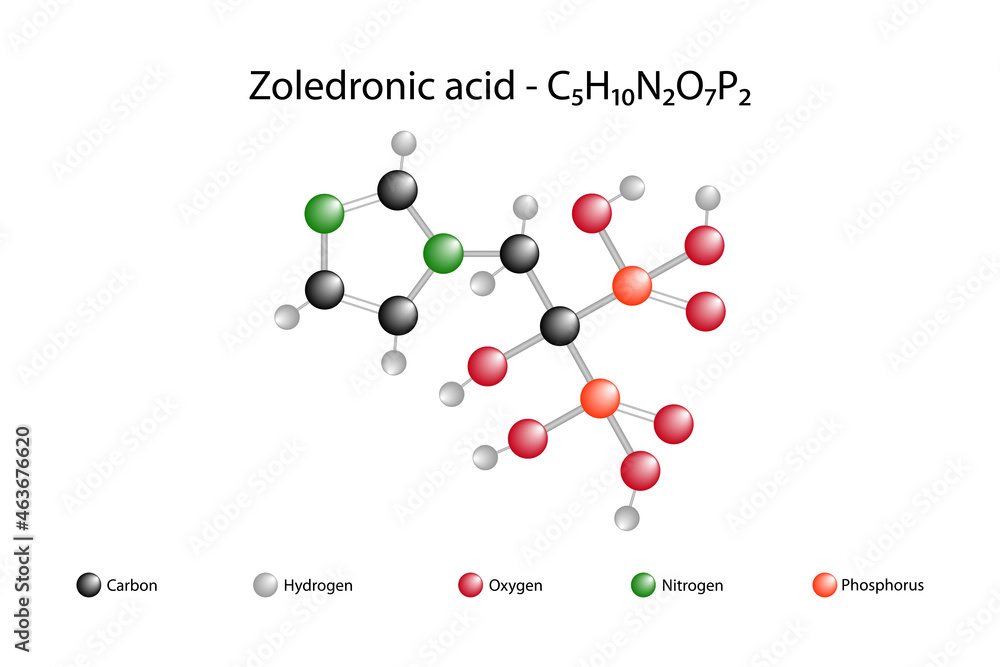 Molecular formula of zoledronic acid. Zoledronic acid is a drug used to treat a number of bone diseases.