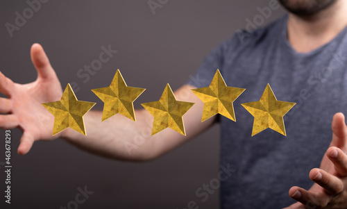 pushing flat button five rating stars