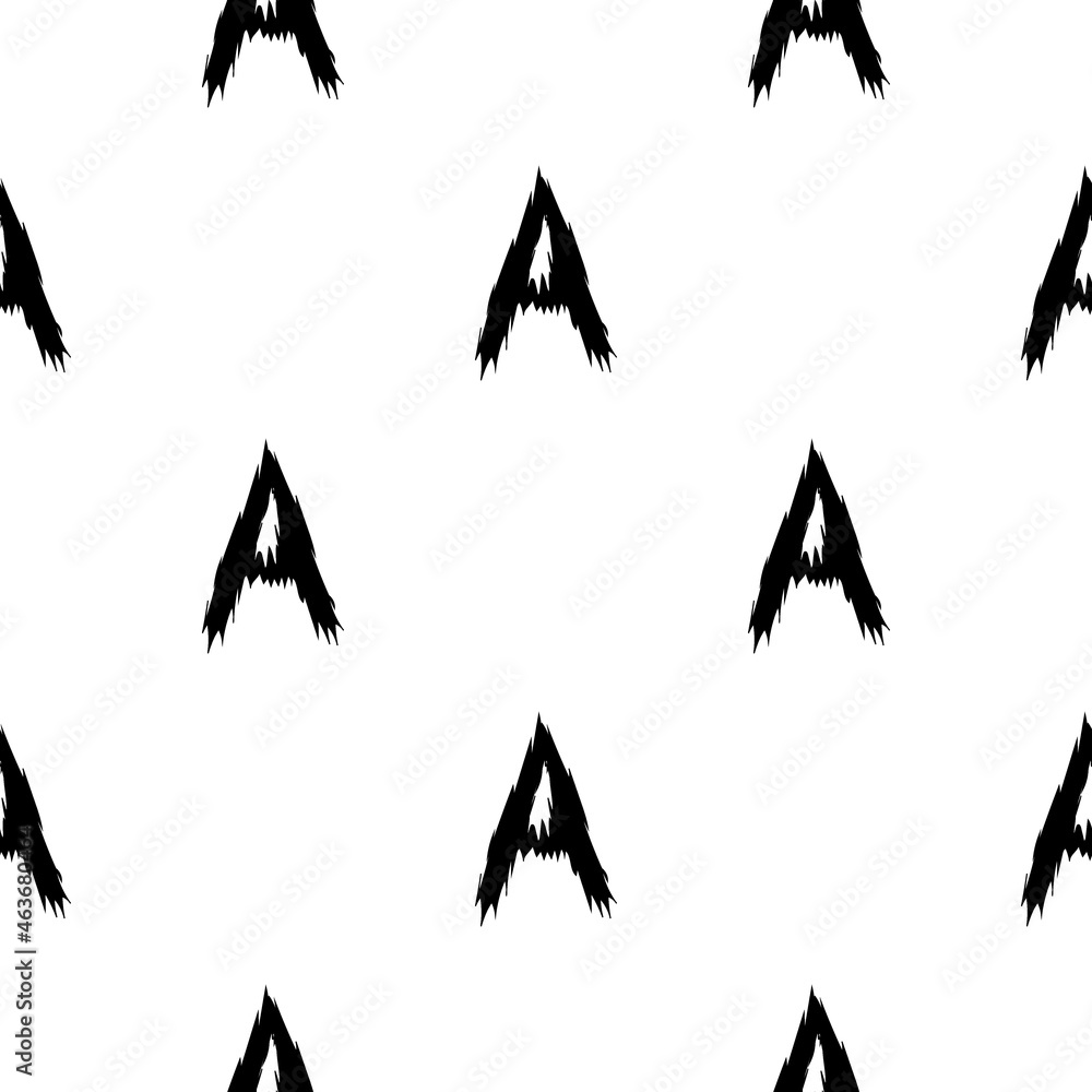Obraz premium Black alphabet letters A on white background. Seamless abstract vector geometric pattern. Perfect for gift wrapping paper, Bed sheets and interior. School and learning theme.