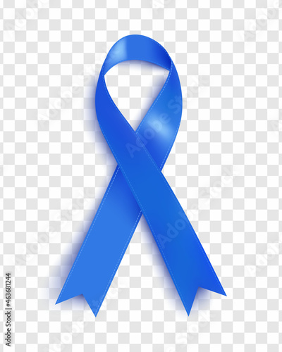 Vector illustration of the rectal cancer awareness tape, isolated on a transparent background. Realistic vector blue silk ribbon with loop