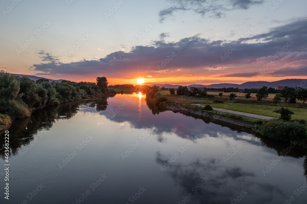 Fototapeta premium River Weser at sunset in Germany
