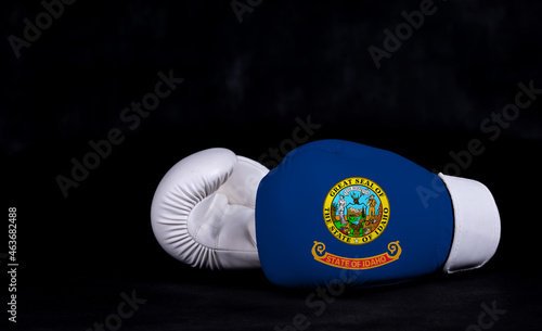 Boxing glove with Idaho flag on black background