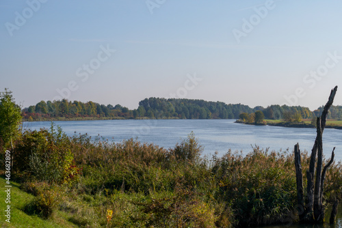 Autumn colors in different panorama shots in green and brown tones along the Danube near Bavaria