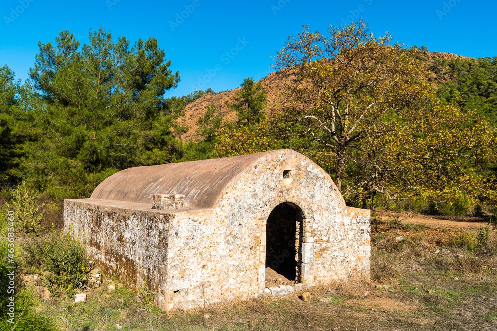 Historic stone structure known as Tashan, near Marmaris in Mugla province of Turkey.