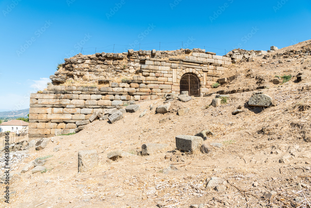 Exterior wall of ruined theatre at Alabanda ancient city in Aydin province of Turkey.