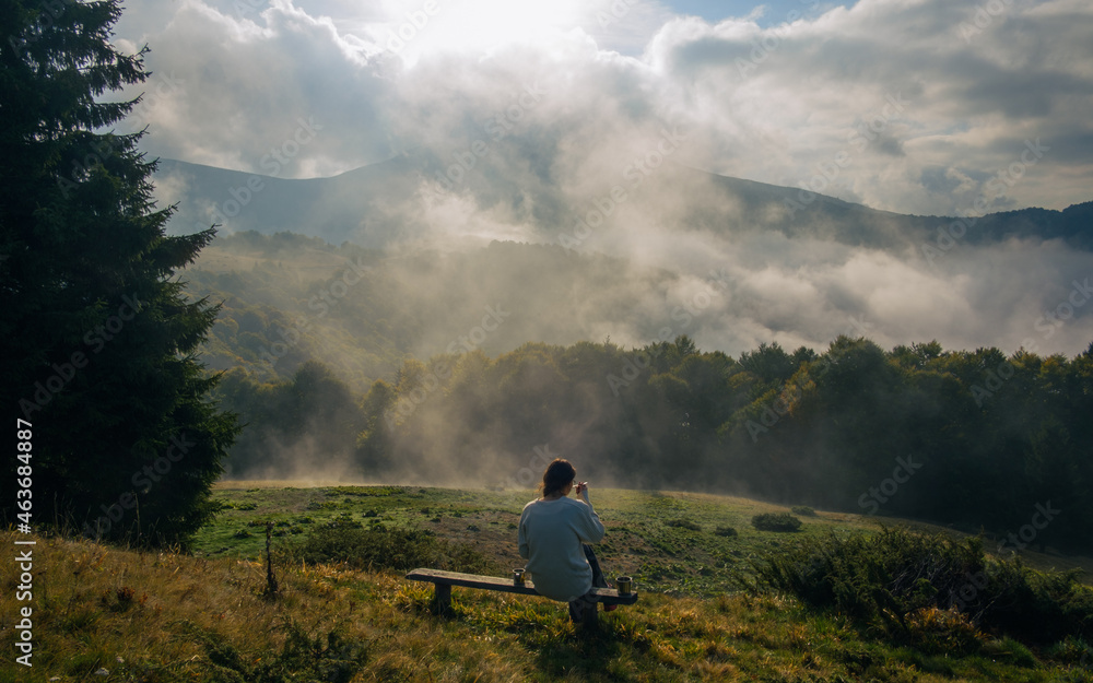 Fototapeta premium person on a mountain Carpaty 