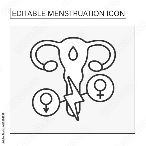  Hormone imbalance line icon. Changeable hormones. Instability. Pain. Menstruation concept. Isolated vector illustration. Editable stroke